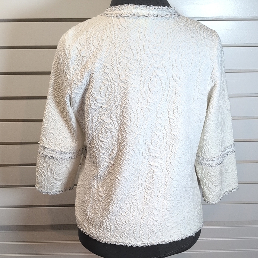 Laura Ashley Zip Front Jacket Ruffle Lace Trim Long Sleeve White Size Medium EUC - Picture 4 of 7